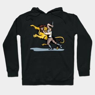 Man Fighting Lion with Dagger  Retro Hoodie